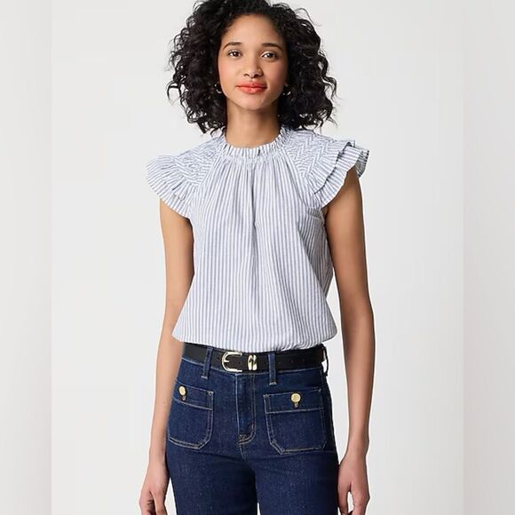 NWT J CREW Factory Striped flutter-sleeve top - Picture 2 of 6